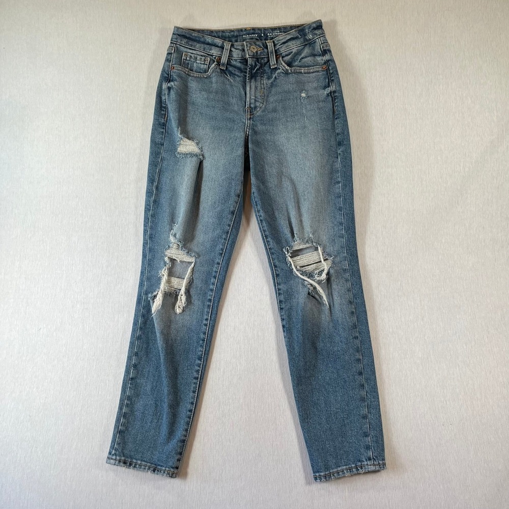 Old Navy Jeans Women 6 OG Straight High Rise Distressed Ripped 27" Inseam